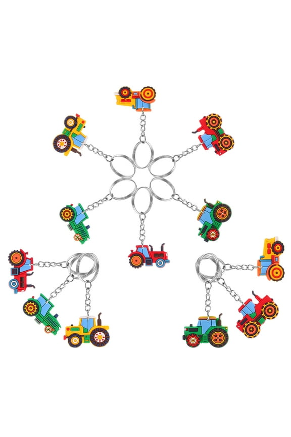 12Pcs Cute Farm Tractor Keychains for Decor Assorted Colors Party Favors Backpack Accessories