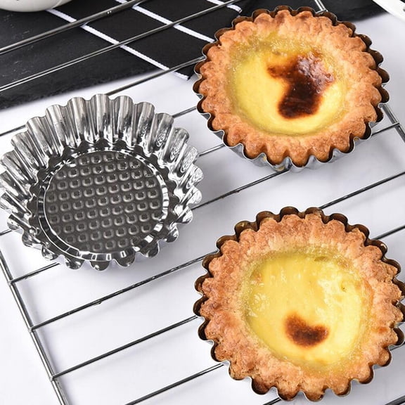 FUEENIRVA 16-Piece Stainless Steel Flower Tart Molds Non-Stick Tartlet Cups for Baking Dessert Pastry