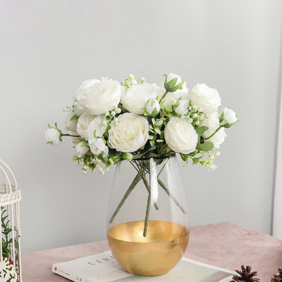 FUEENIRVA 1Pc White Simulation Rose Branch Romantic Artificial Flower Decoration