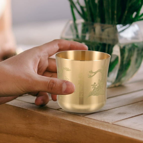 FUEENIRVA Chinese Style Vintage Copper Tea Cup Retro Decorative Teacup for Tearoom and Office