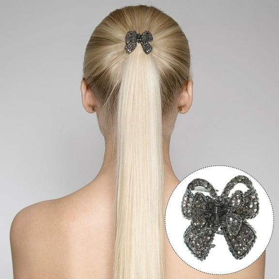 FUEENIRVA 1Pcs Grey Rhinestone Claw Clips For Thin Hair Small Hair Bun Clip For Women
