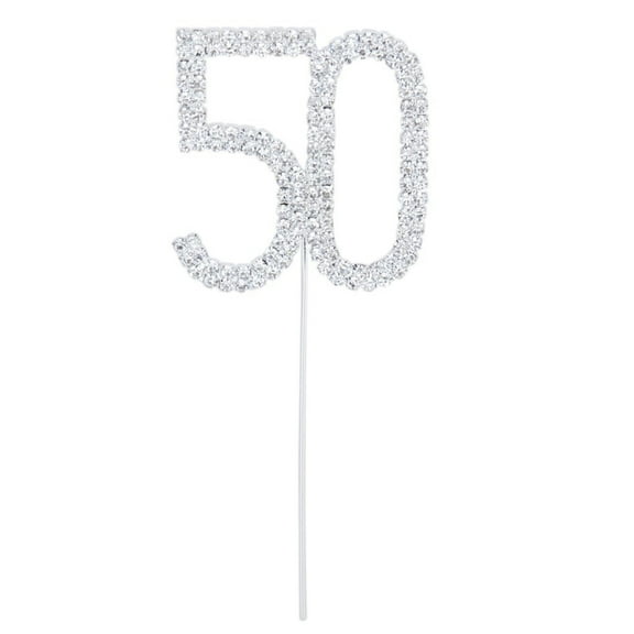FUEENIRVA 1Pcs Number Shape Silver Rhinestone Cake Topper for 50th Birthday and Wedding Anniversary Parties