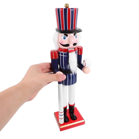 FUEENIRVA Sports Nutcracker Figurine Baseball Theme Decorations Blue Wooden Figure 1Set