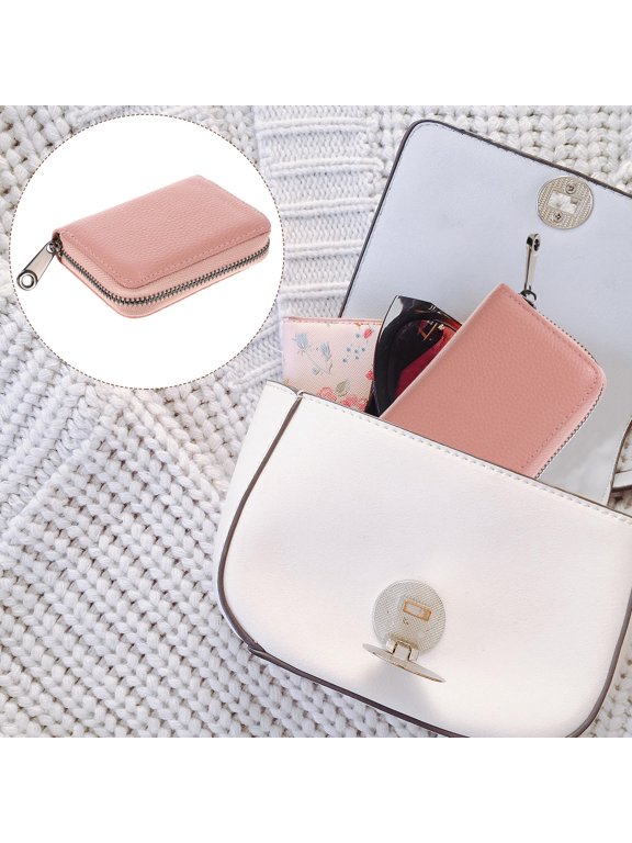 Pink PU AntiTheft Wallet Pouch for Women with Zipper Credit Card Holder