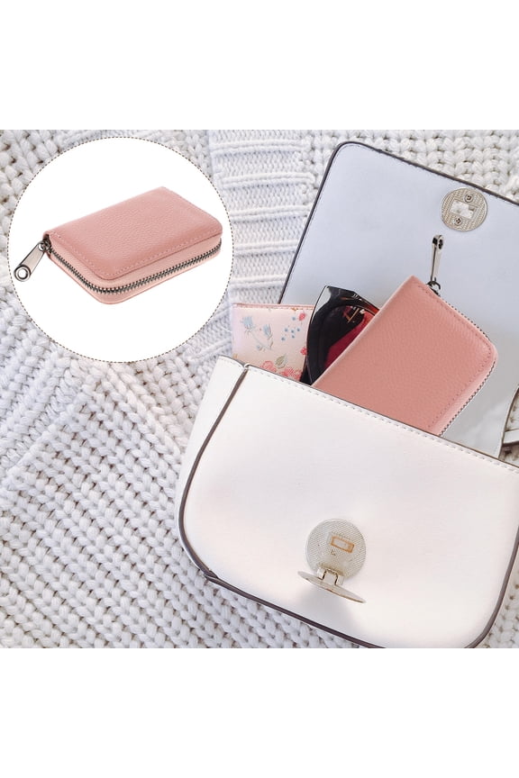 1Pcs Pink Wallet Pouch Simple Design Anti Theft Pocket Multi Grid Slots 11.8x3.3x1.2in