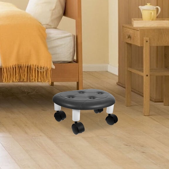 FUEENIRVA Black Rolling Stool with 360-Degree Swivel, Portable Lightweight Plastic Seat for Home, Office, Workshop, Garage Use