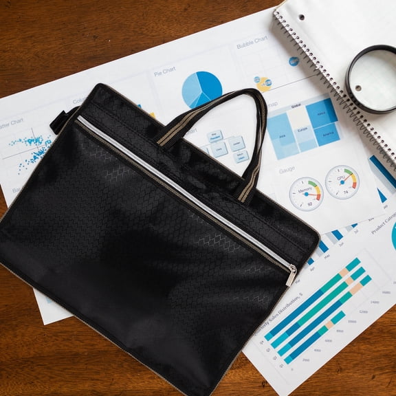 FUEENIRVA Zippered Oxford Cloth File Folder Black for Office Document and Receipt Organization