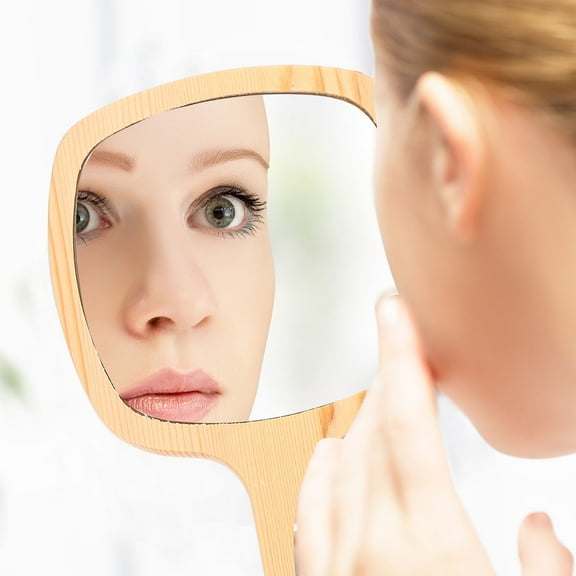 FUEENIRVA Hand Held Makeup Mirrors Square Makeup Mirror Beige 1Pack