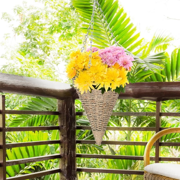 FUEENIRVA Woven Cone Hanging Basket Planting Container for Outdoor Garden and Wall Mount