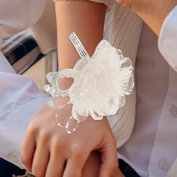 FUEENIRVA Ivory Simulation Flower Wristlet Corsage for Wedding Prom Bridal Decoration