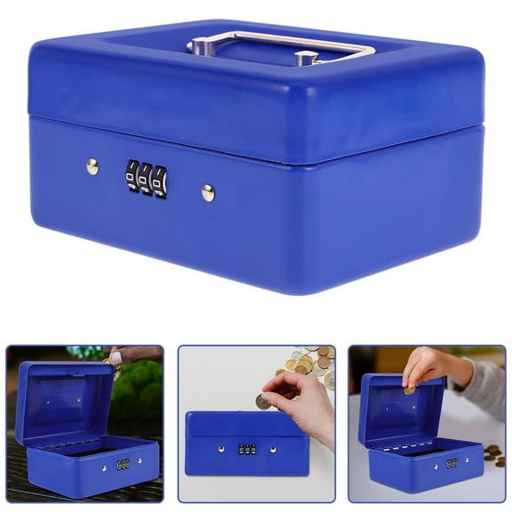FUEENIRVA 1Set Metal Cash Box Lockable Blue 5.89X4.52X2.95In For Secure Storage In Home And Retail Environments