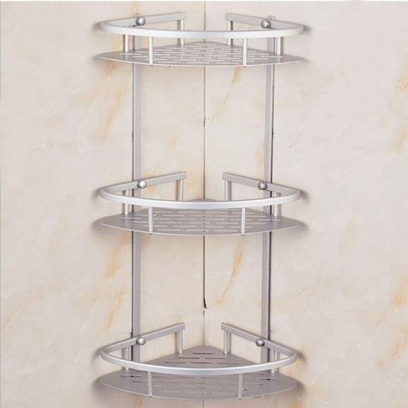 FUEENIRVA Corner Shelf Unit 1Set Silver Aluminum Alloy Triangle Space Saving Bathroom Accessory