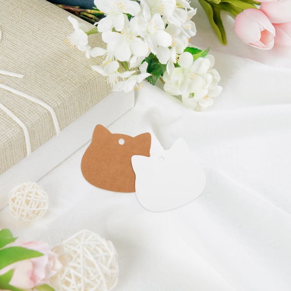 FUEENIRVA DIY Brown Cat Head Tags Blank Design for Weddings Parties 200Pcs