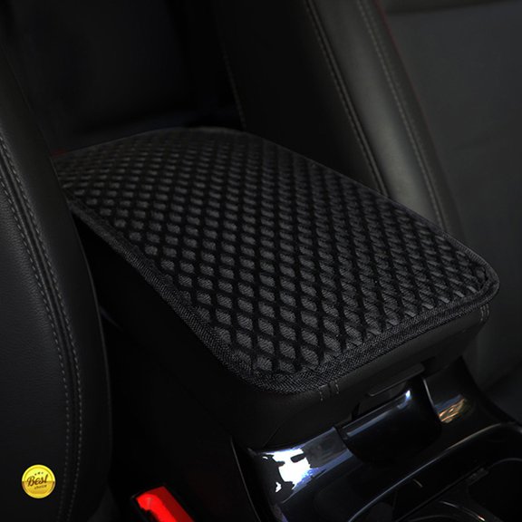FUEENIRVA 2Pcs Auto Console Pad Black Mesh Material Breathable Car Armrest Cushion with Anti Scratch
