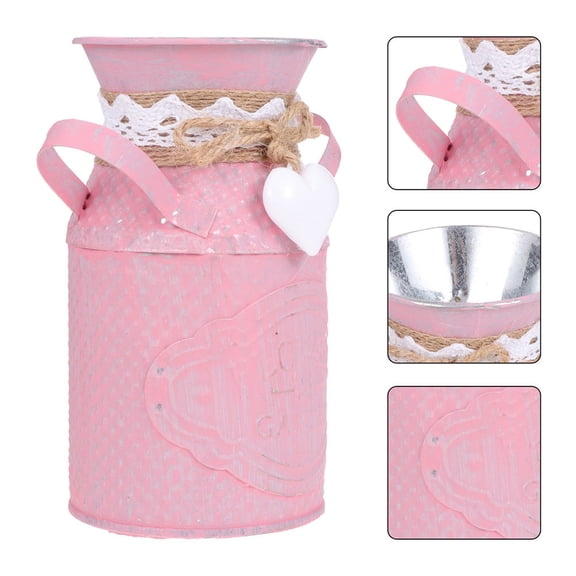 FUEENIRVA 2Pcs Pink Metal Flower Vase Rustic Flower Pot for Balcony Desktop Centerpiece Decor