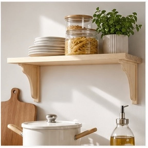 FUEENIRVA 2Pcs Wooden Wall Shelf Brackets Beige Floating Shelf Hardware for Kitchen