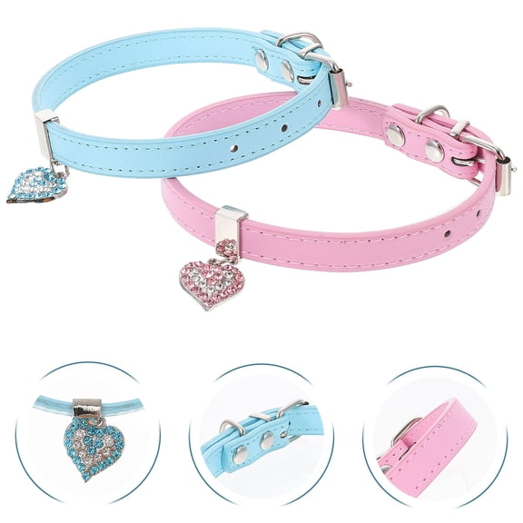 FUEENIRVA 2Pcs Pet Collar with Heart Pendant Fine Texture Assorted Color Daily Use
