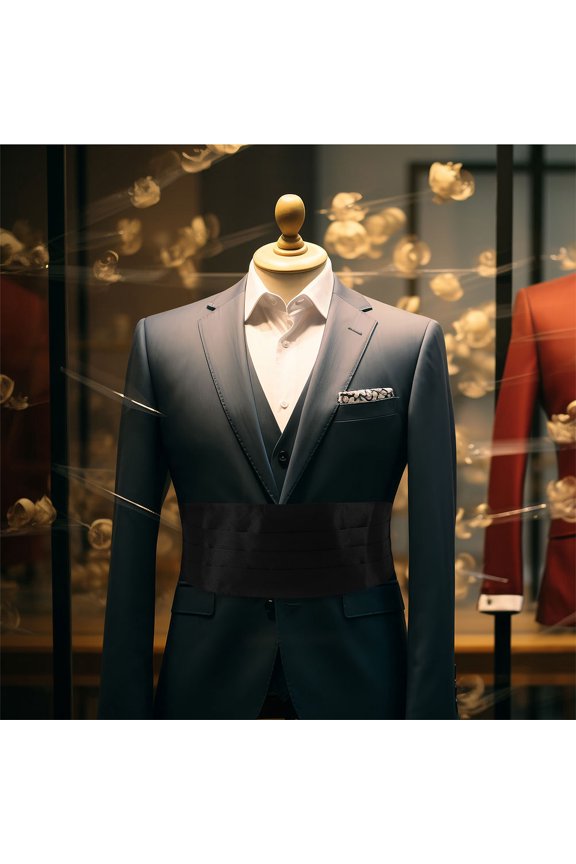 2Pcs Mens Adjustable Satin Cummerbund Black Formal Waistband for Special Events