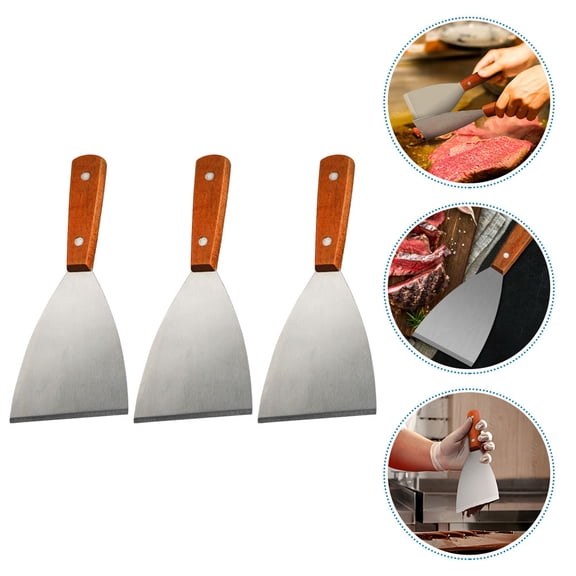 FUEENIRVA 3Pcs Stainless Steel Cooking Scraper with Wood Handle for Kitchen Use