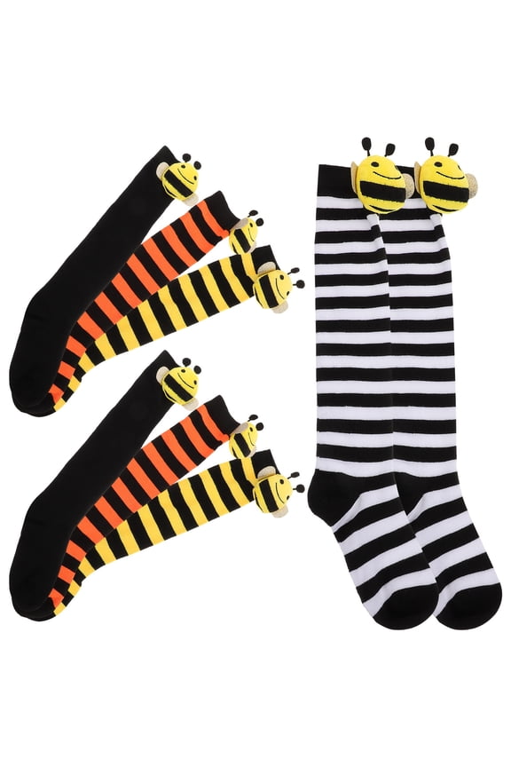Cute Bee Theme 4 Pairs Girls Knee Socks Assorted Color Daily Wear Cold Weather 18.33.31in