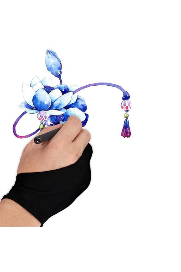 4 Pcs Artist Drawing Glove for Tablet Black Spandex Two Finger Anti-Smudge Design