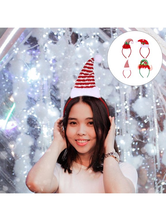 4Pcs Christmas Hat Headdress Elastic Hair Hoop Comfortable Party Hairwear Prop