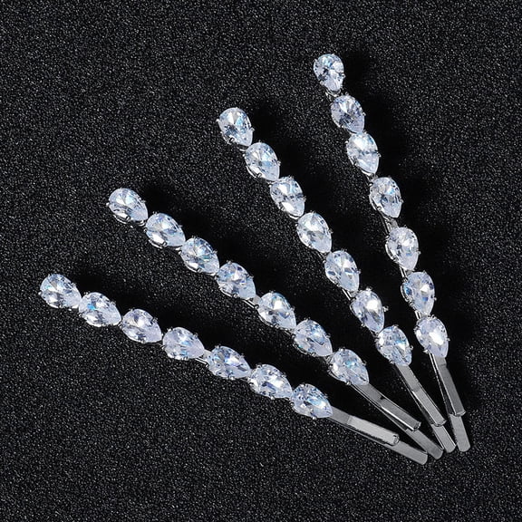 FUEENIRVA 4Pcs Silver Rhinestone Hair Gems Barrette Shape Hairstyle Decoration for Women