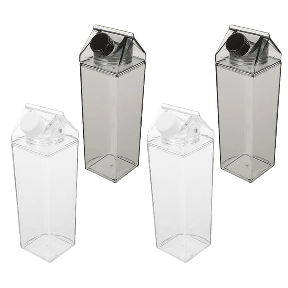 FUEENIRVA 4Pcs Milk Carton Bottle Plastic Square Reusable Water Jug for Travel Juice Tea Coffee Storage