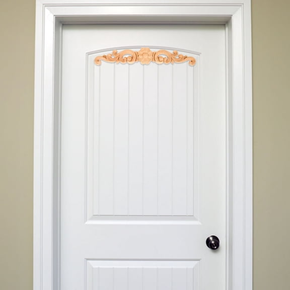 FUEENIRVA 4Pcs Khaki Wood Carved Appliques Natural Finish Decorative Onlays for Furniture Doors