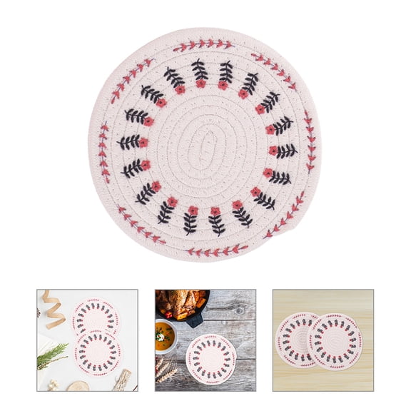 FUEENIRVA 4Pcs Woven Coasters For Drinks Beige Round Heat Insulation Cotton Rope Home Use