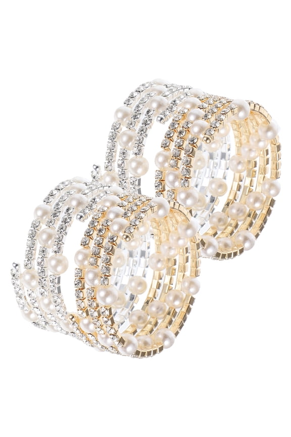 Metal Bracelets Women Rhinestone Golden 4Pcs Elegant Party Wear