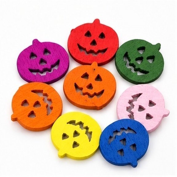 FUEENIRVA 50Pcs Unique Wooden Buttons for Clothes with Assorted Color Pumpkin Designs
