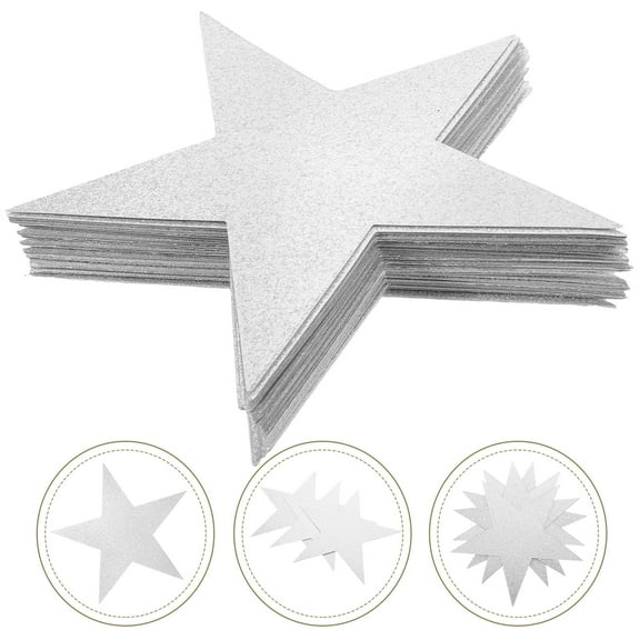 FUEENIRVA Silver Star Cutouts Paper for DIY Crafts and Wall Decoration with Glitter Effect