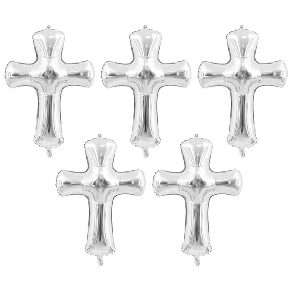 FUEENIRVA Silver Foil Crosses Balloons Aluminum Foil 5Pcs