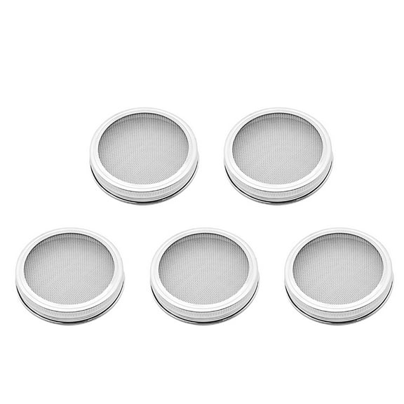 FUEENIRVA Jar Strainer Lid Sprouting Lid Silver Stainless Steel 5Pcs