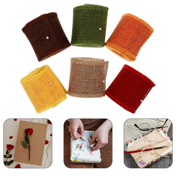 FUEENIRVA Fall Wired Ribbon for Wreaths Rustic Design Multi Color Linen Cotton 6 Rolls