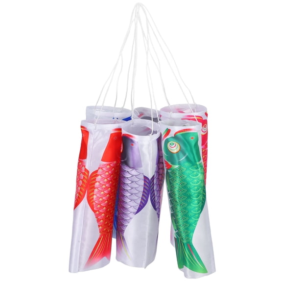 FUEENIRVA Japanese Carp Windsock Outdoor Hanging Black Warp Knitting Fabric 6pcs