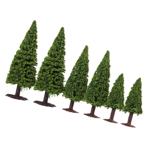FUEENIRVA Set of 6 Green Plastic Pine Tree Models for Train Sets, Diorama Scenery, and Landscape Decoration