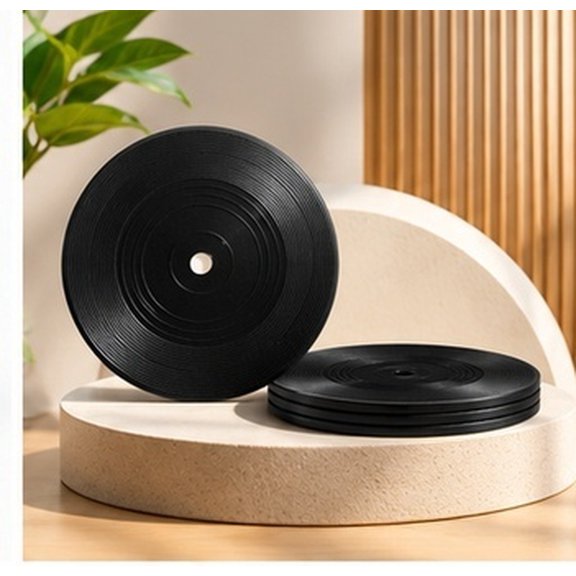 FUEENIRVA 6Pcs Vinyl Record Coasters Black Retro Cup Mats for Home and Desktop Decor