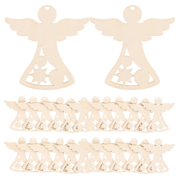 FUEENIRVA Khaki Wood Angel Cutouts Unfinished Crafts for Teens Wedding 30Pcs