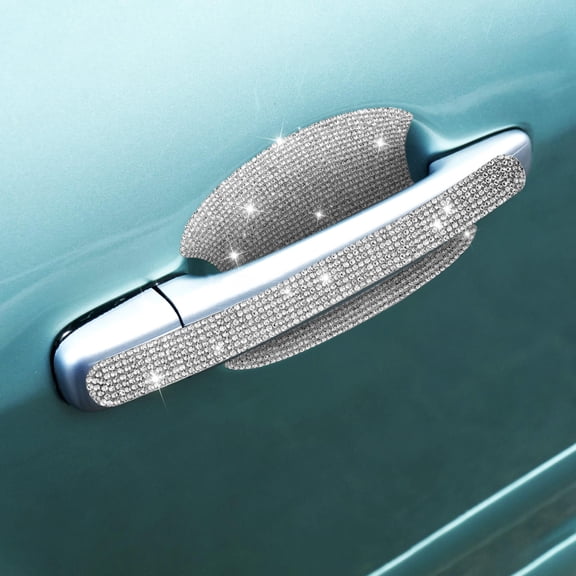FUEENIRVA Car Accessories Bling 10Pcs Rhinestone Car Door Handle Sticker Silver Sleek Appearance Scratch Protection