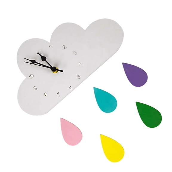 FUEENIRVA Cartoon Cloud Wall Clock, Silent Wooden Decorative Timepiece for Home