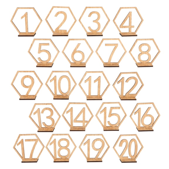 FUEENIRVA 20-Pack Beige Wood Hexagon Table Numbers for Wedding Reception Centerpiece Decoration