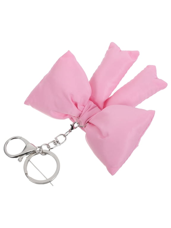 Cute Bow Keychain Pink Metal and Fabric Portable Pendant for Handbag