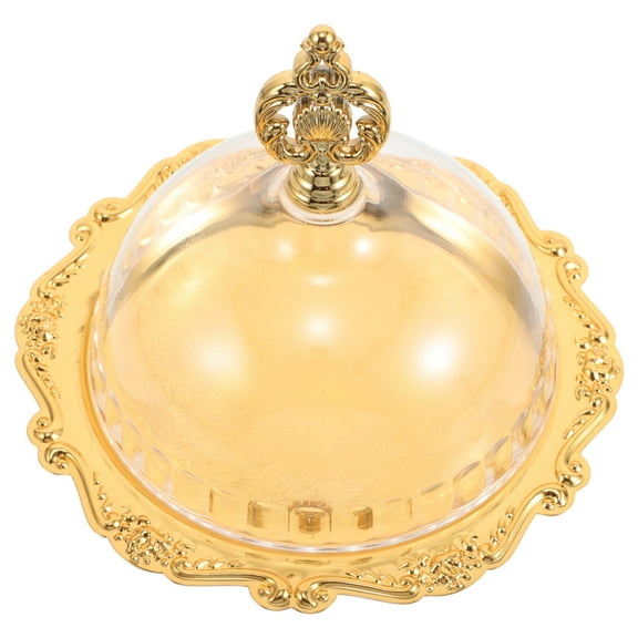 FUEENIRVA Elegant Round Iron Cake Holder with Clear Dome Protective Cover for Wedding Desserts