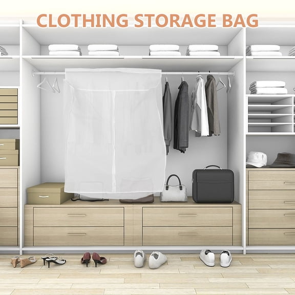 FUEENIRVA Wardrobe Cover Peva White Vertical Design for Coats Suits Storage