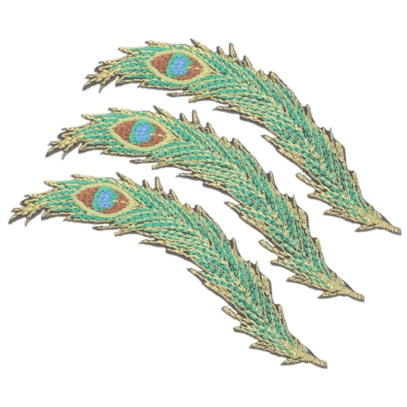 FUEENIRVA Peacock Wing Patches 3Pcs Green Crewel Embroidery Kits for DIY Use