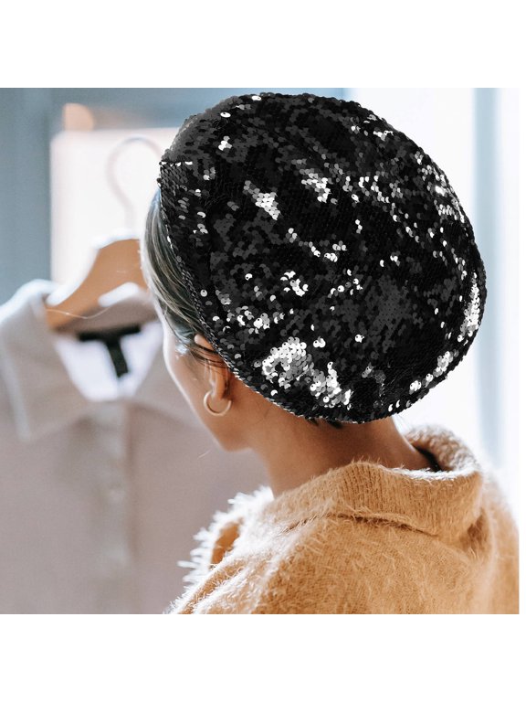 Fashion Beret Hat for Women, Soft Comfortable French Style Cap with Sequin