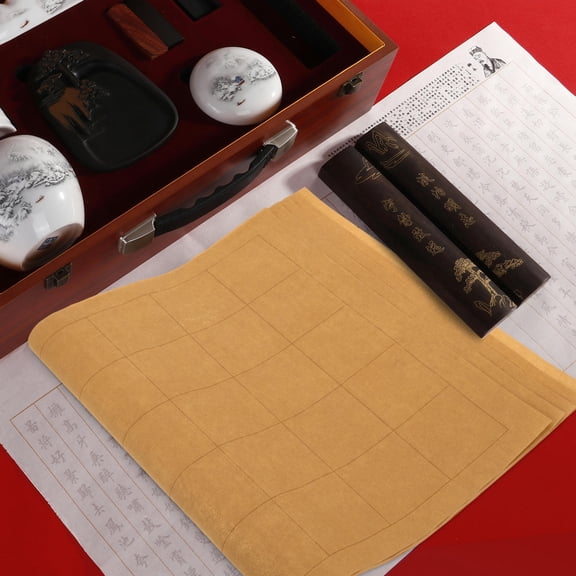 FUEENIRVA Golden Rectangular Calligraphy Paper 5 Sheets for Amateur Calligraphers and Professionals
