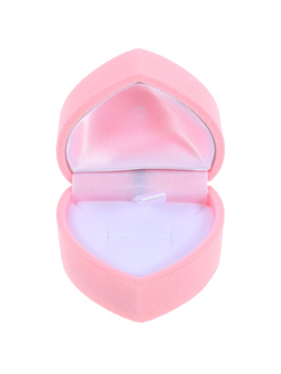 Pink Heart Shaped Ring Box for Engagement with Plush Flocking and Lid